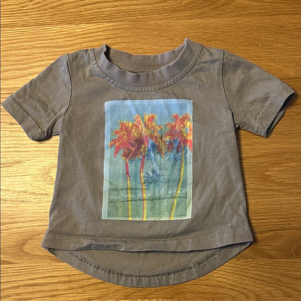 Little Bipsy Charcoal Tee with Tropical Palm Design